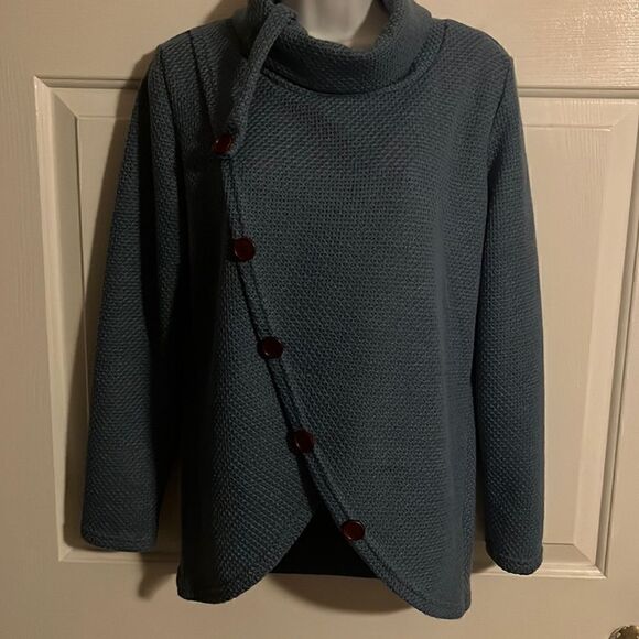 High Neck Asymmetric Button Pullover Sweater - Picture 1 of 4